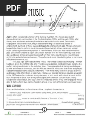 history of jazz worksheet pdf jazz the united states