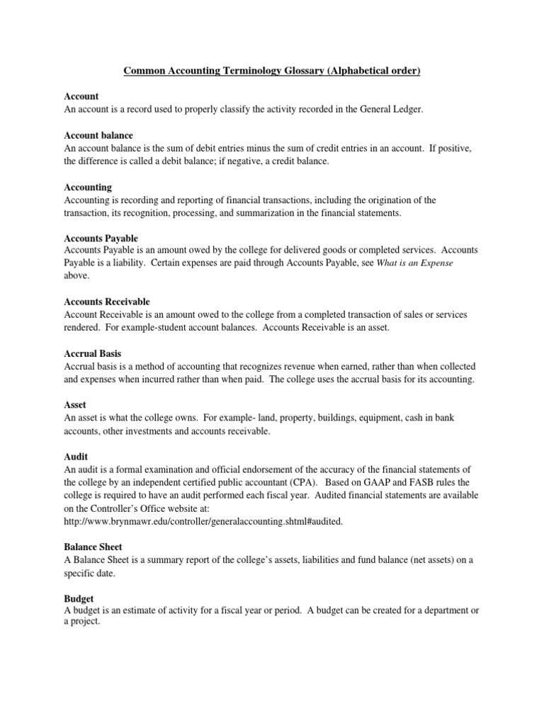 Common Accounting Terminology Glossary Nov 08 | PDF
