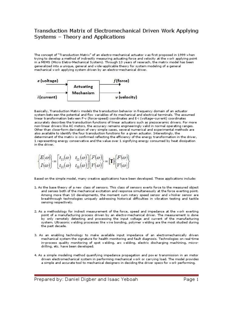 Transduction Matrix of Electromechanical Driven Work Applying Systems | PDF