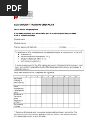 Aca Student Training Checklist