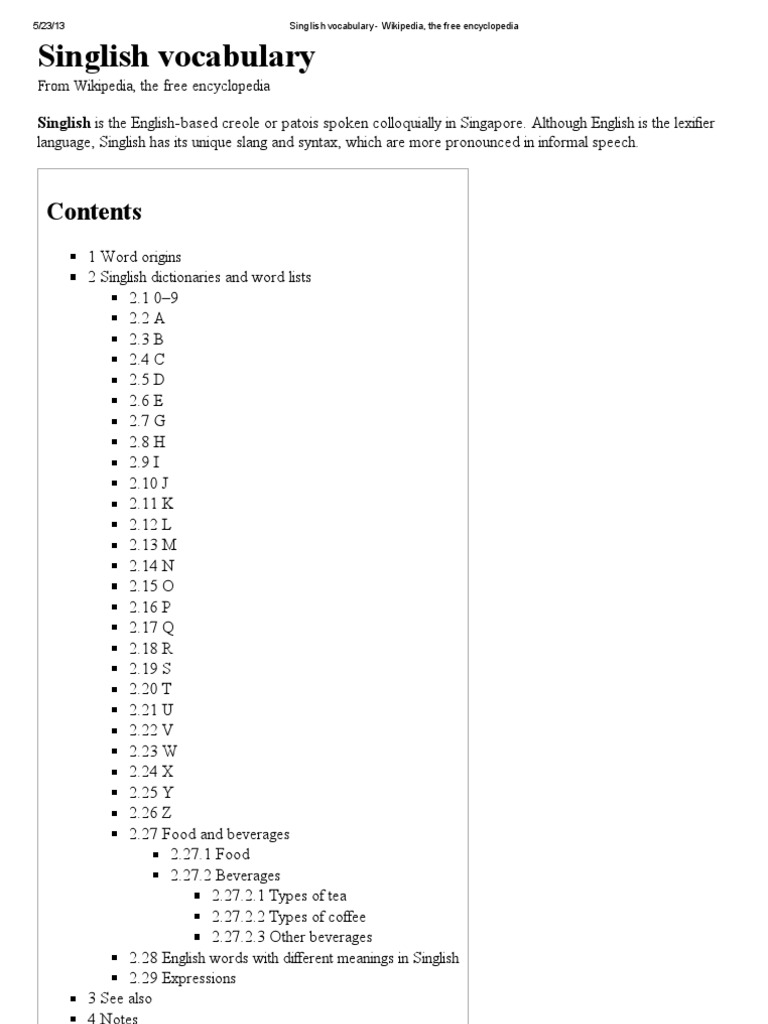 Singlish Vocabulary List Frwikipedia Linguistics Foods