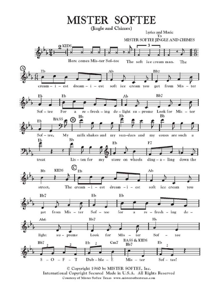 Sheet music for the Mister Softee jingle.