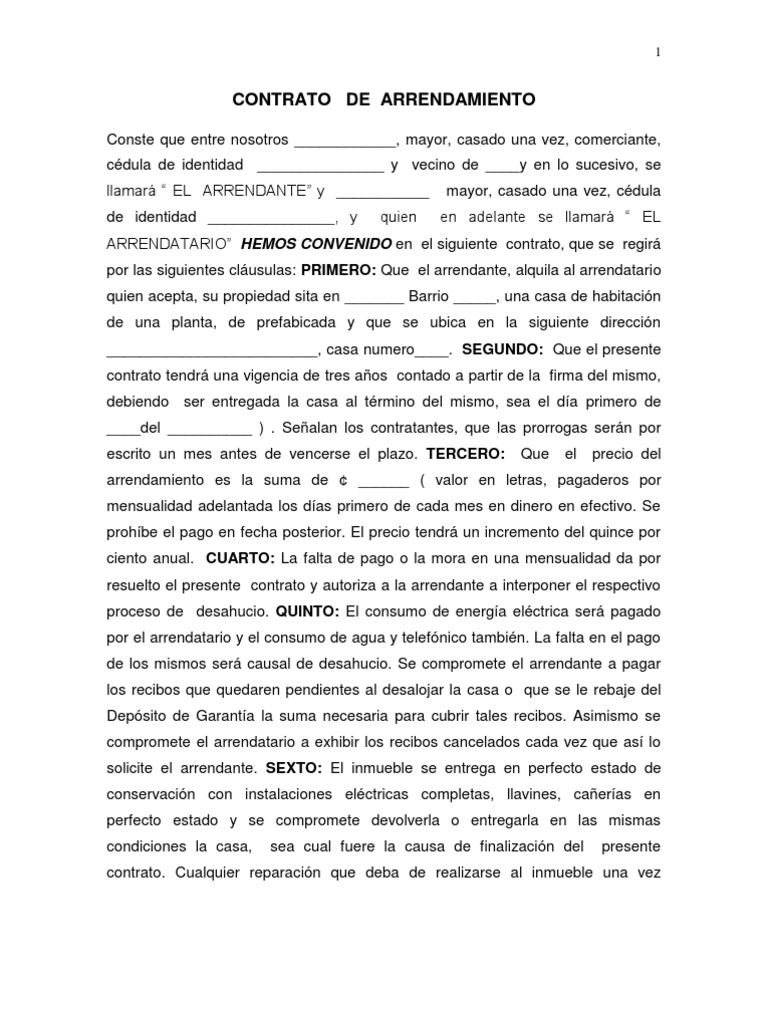 Plantilla de Contrato Arrendamiento de Vivienda Costarricense | PDF |  Desalojo | Alquiler