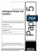 Managing People and Systems: Time Allowed ALL FIVE Questions Are Compulsory and MUST Be Answered