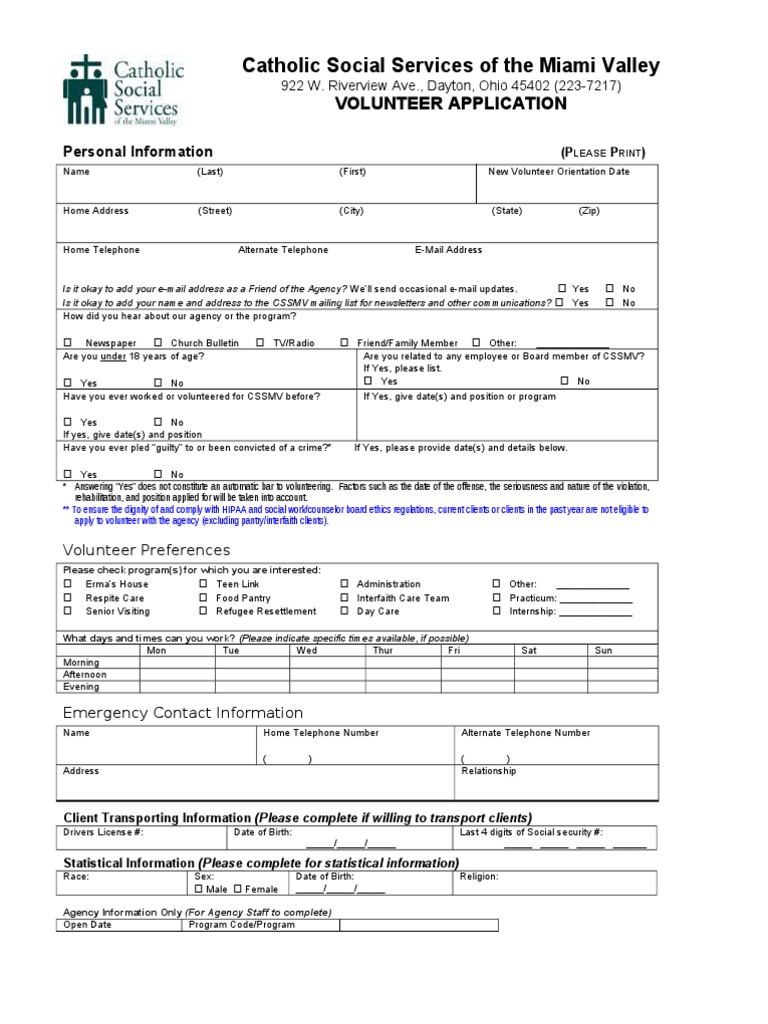 Volunteer Application for CSSMV | PDF | Volunteering | Email