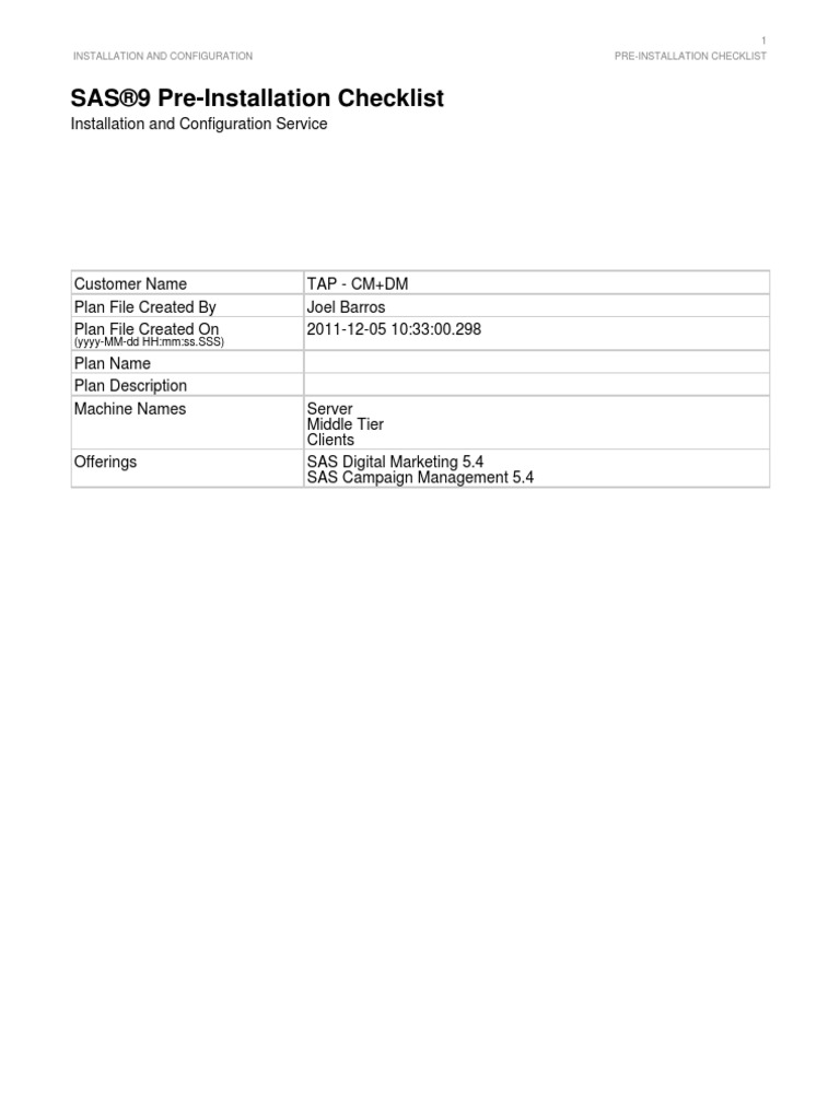 SAS - Checklist | Port (Computer Networking) | Web Server | Free 30-day