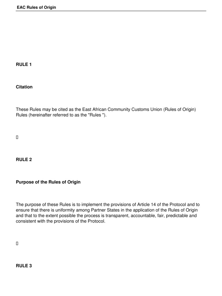 EAC Rules of Origin PDF Government Economies