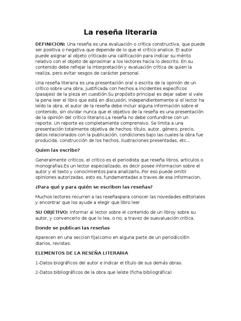 La Reseña Literaria | PDF | Autor | Crítica literaria