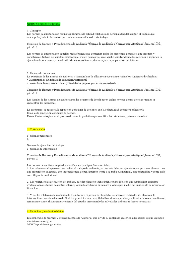 Normas de Auditoría: Conceptos y Clasificación | PDF | Auditoría ...