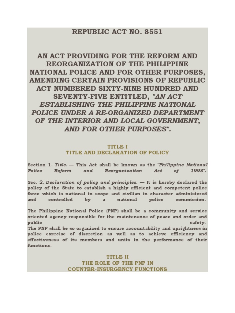 PNP Reform and Reorganization Act 1998 | PDF | U.S. Securities And ...