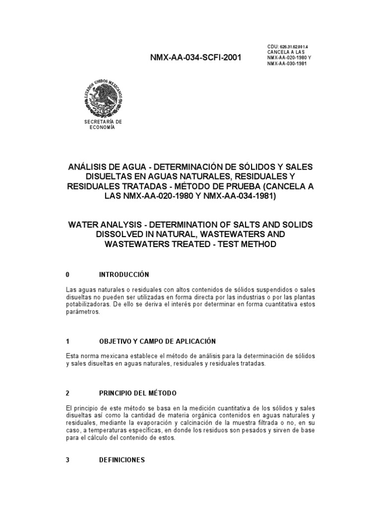 Nmx-Aa-034-Solidos Suspendidos Disueltos y Totales | PDF | Laboratorios