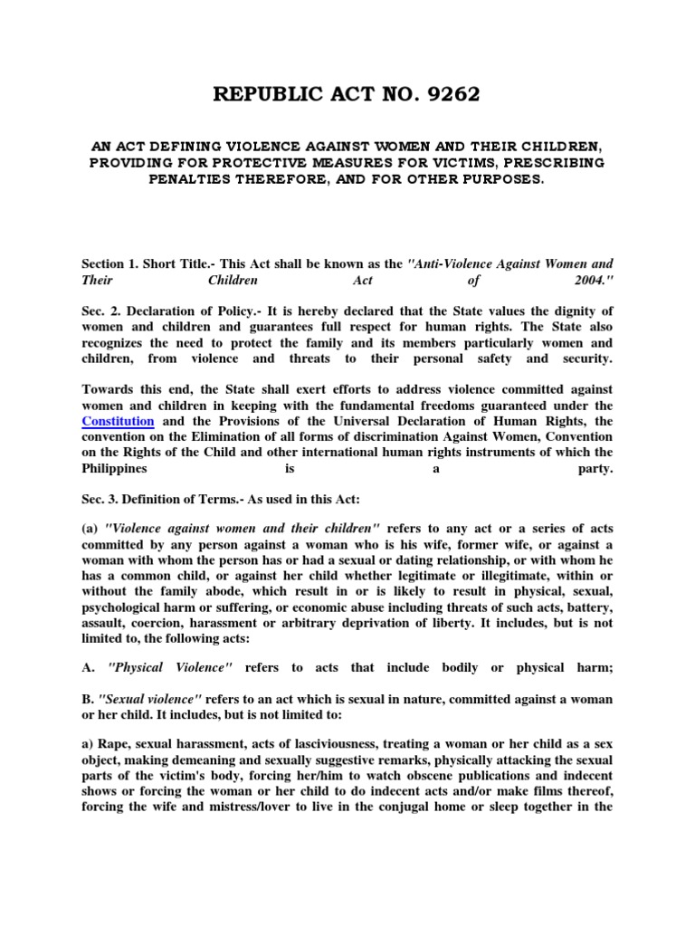 RA 9262 - Anti-Violence Against Women and Their Children Act of 2004 ...