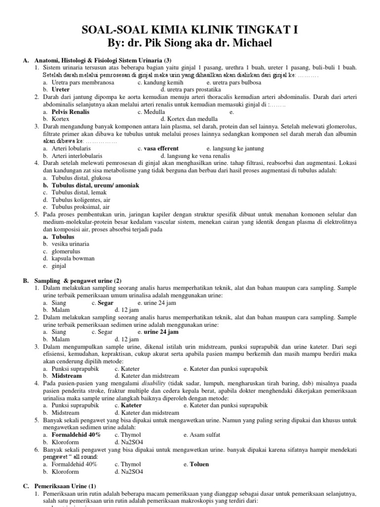 Soal Soal Kimia Klinik