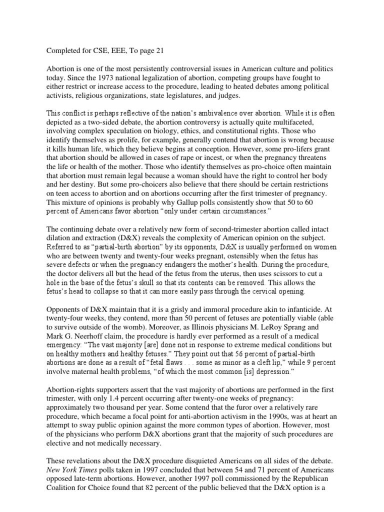 Abortion Pros and Cons PDF Roe V. Wade Planned Parenthood V. Casey