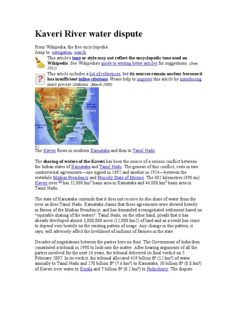 Kaveri River Water Dispute Download Free Pdf Government