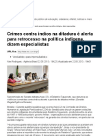 Crimes Contra Índios Na Ditadura É Alerta para Retrocesso Na Política Indígena, Dizem Especialistas