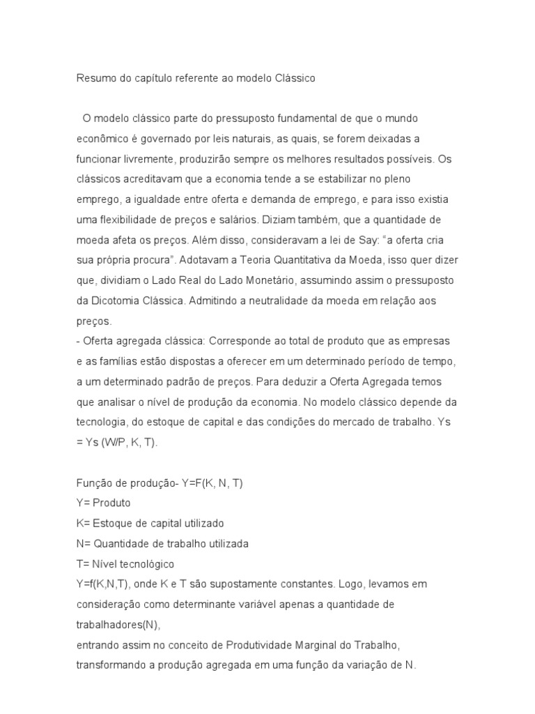 Pressupostos da Teoria Macroeconômica Clássica | PDF | John Maynard ...