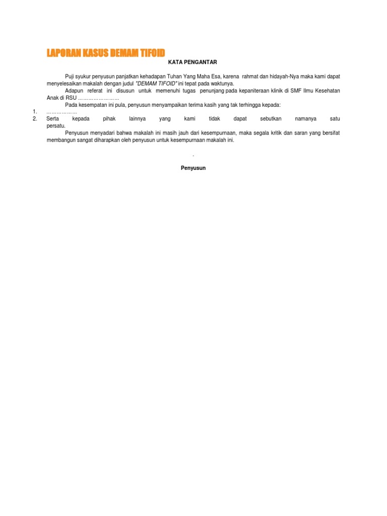 Laporan Kasus Demam Tifoid