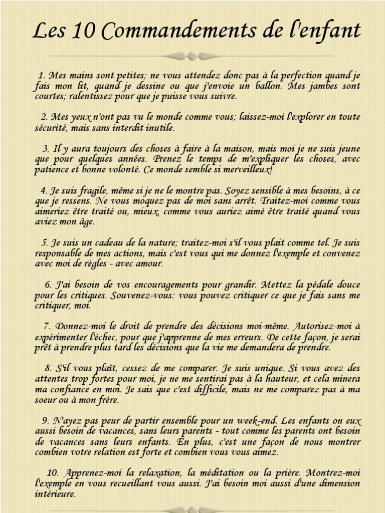 Les 10 Commandements pour Élever un Enfant | PDF