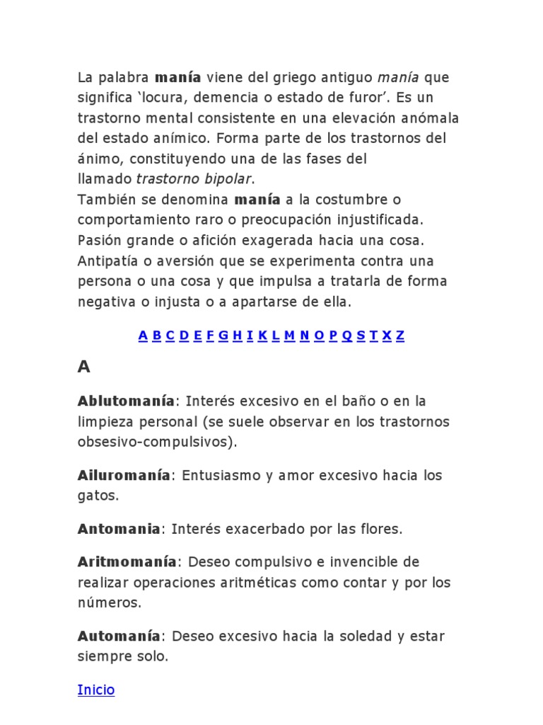 Tipos y Significado de Manías | PDF | Manía | Psicología clínica