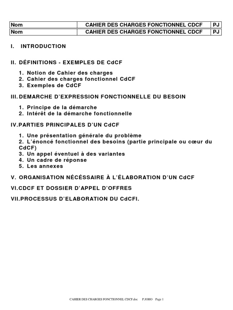 Cahier Des Charges Fonctionnel CDCF | PDF