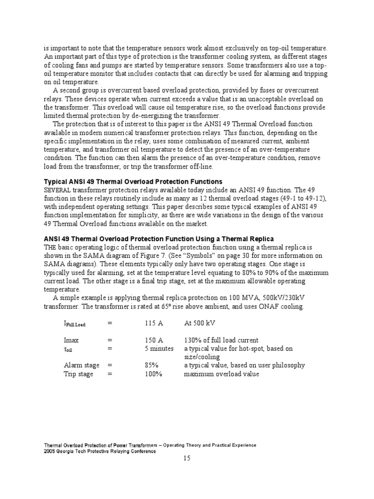 ANSI 49 Thermal Overload Protection | PDF | Transformer | Relay