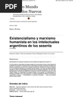 Existencialismo y Marxismo Humanista en Los Intelectuales Argentinos de Los Sesenta