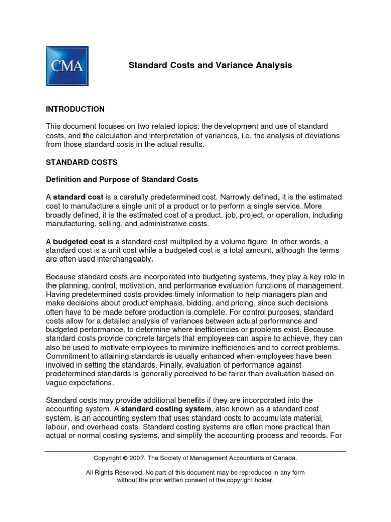 Standard Cost and Variance Analysis | PDF | Labour Economics | Profit ...
