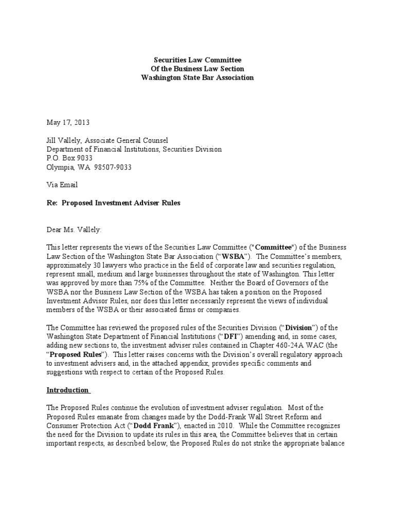 Concerns on Washington Investment Adviser Rules | PDF | Financial ...