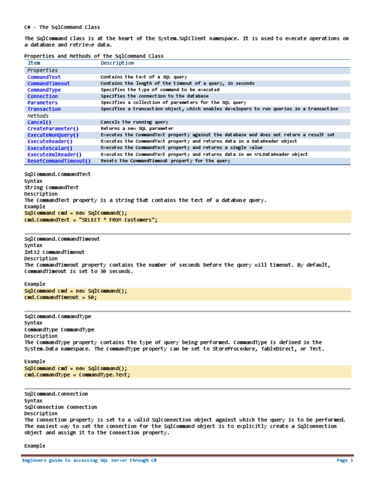 Beginners Guide To Accessing SQL Server Through C# | PDF | Microsoft ...