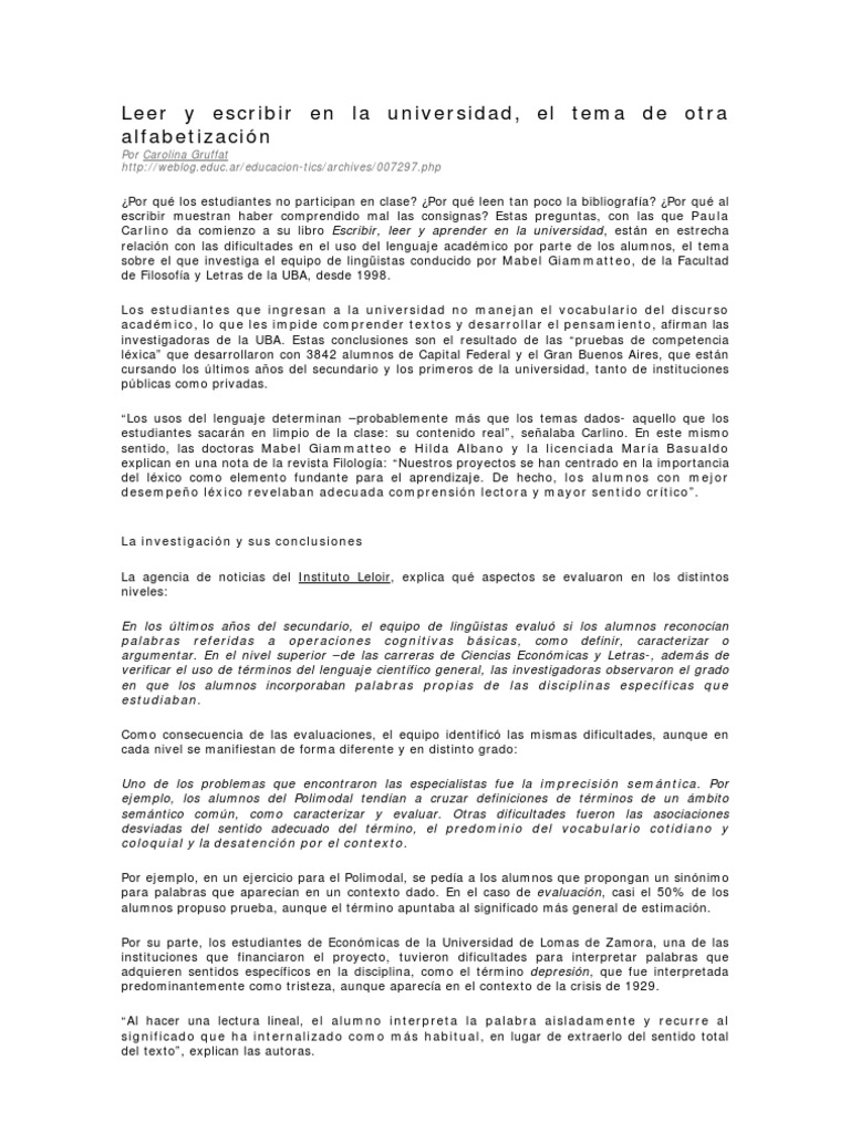 Leer y Escribir en La Universidad 4 | PDF | Lectura (proceso) | Palabra