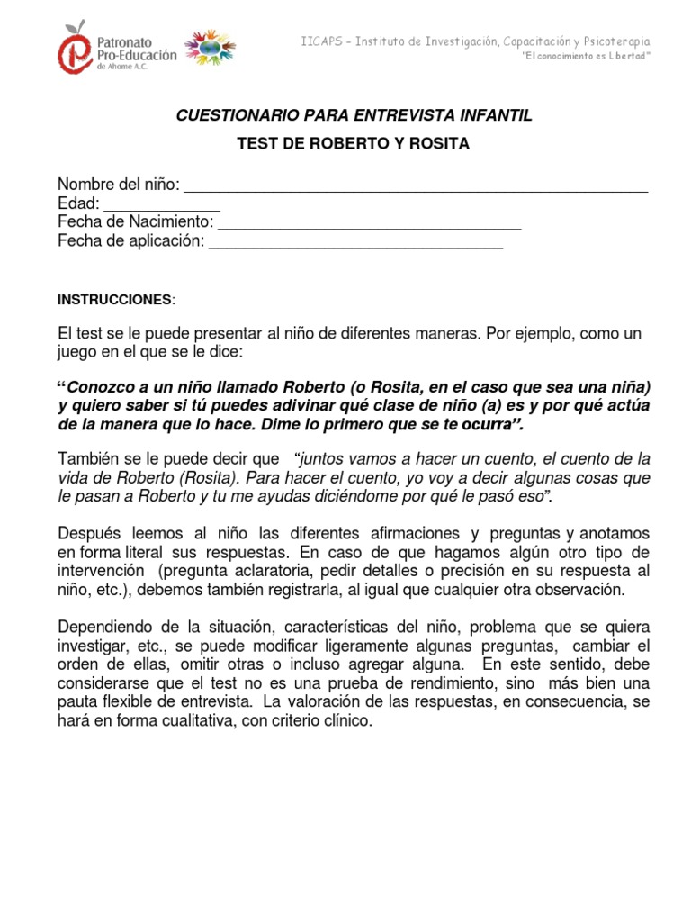 Test Roberto y Rosita | PDF | Psicoterapia | Ocio