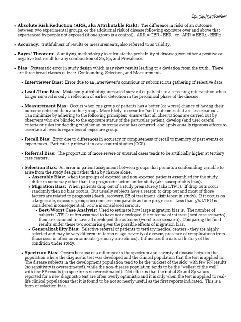 Biostatistics Epidemiology Definitions Chart PDF Randomized