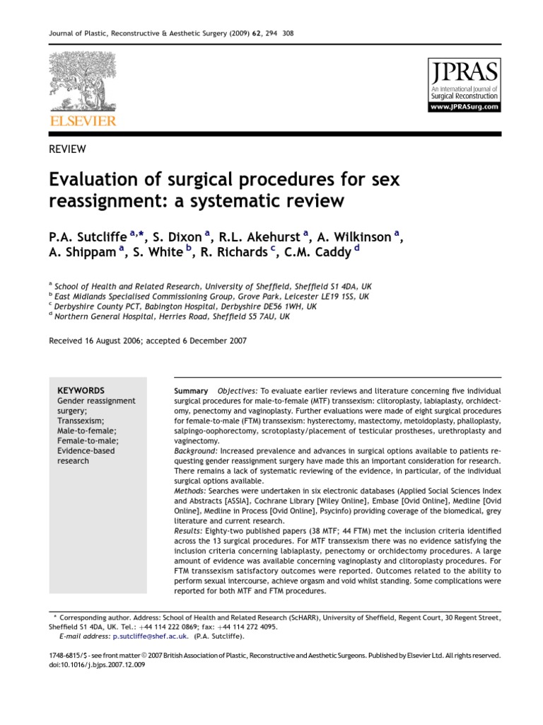 Evaluation of Surgical Procedures for Sex Reassignment; A Systematic