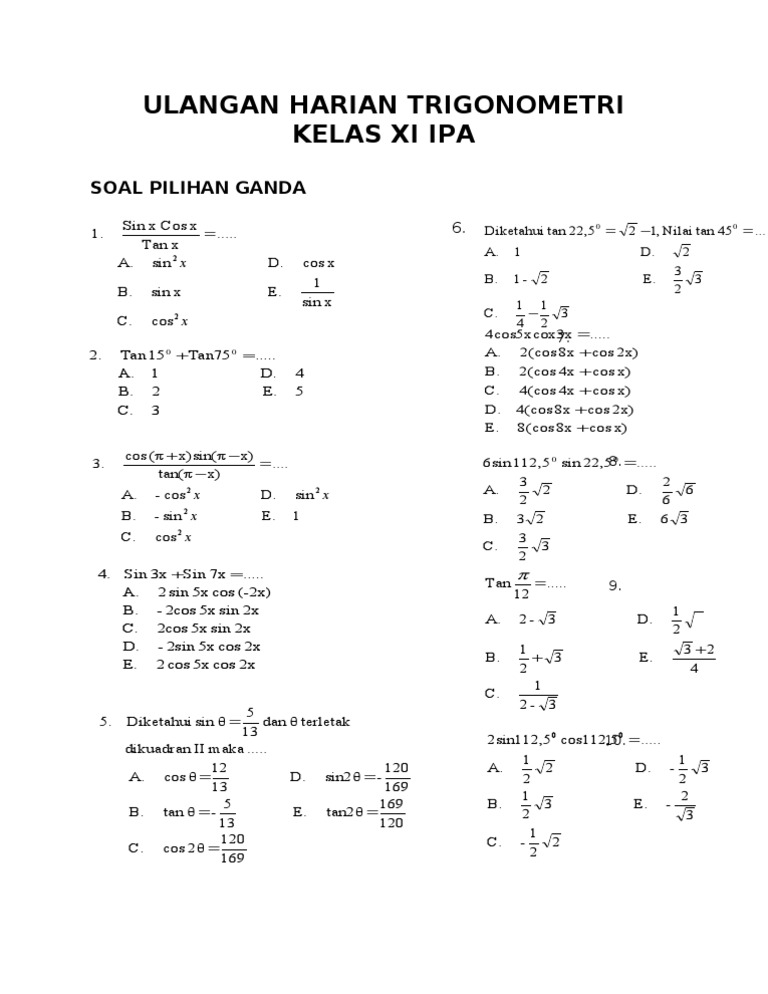 Soal Trigonometri Kls Xi