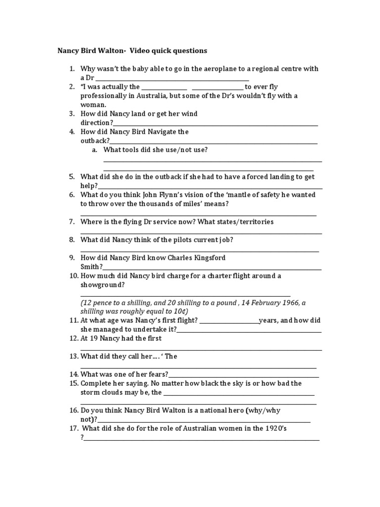 Nancy Bird Walton-Video Quick Questions | PDF | Nature