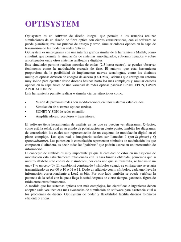 Guía de Uso del Software OptiSystem | PDF | Filtro electronico | Óptica
