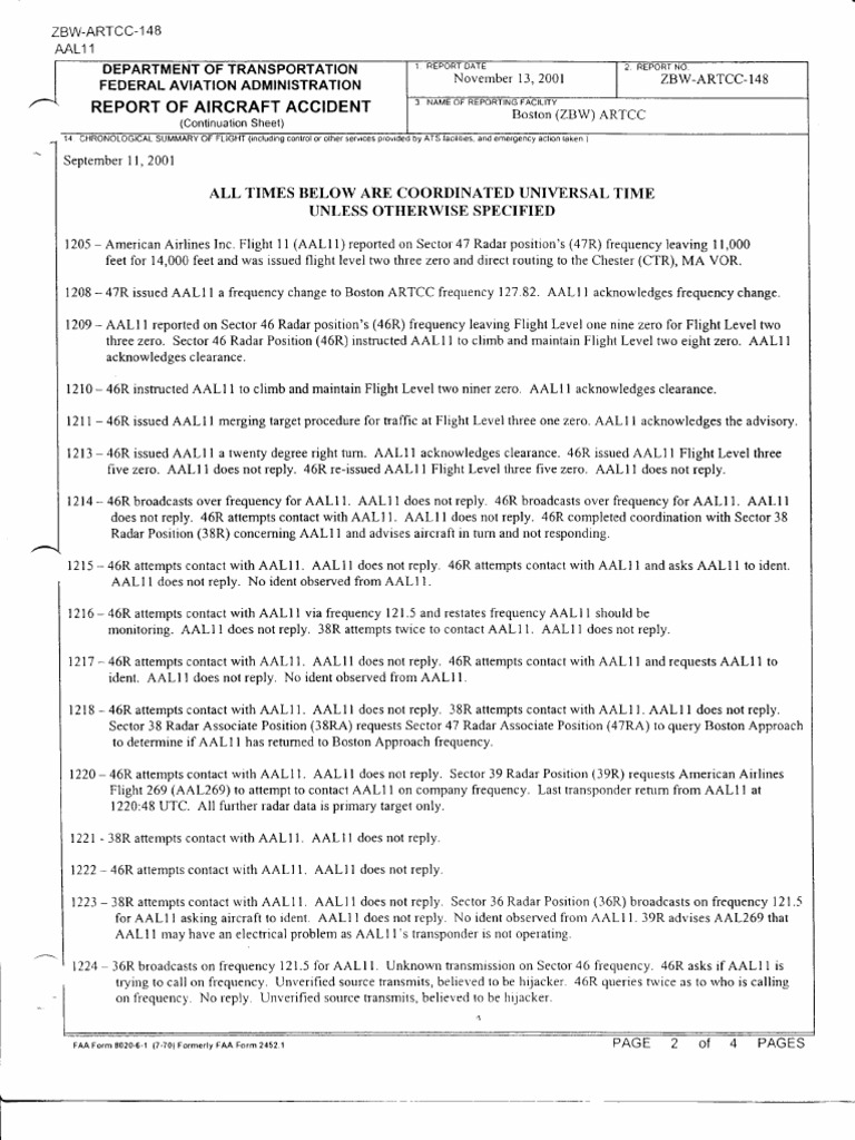 T8 B17 FAA Trips 1 of 3 FDR - AA 11 - Boston ZBW ARTCC - DOT FAA Report ...
