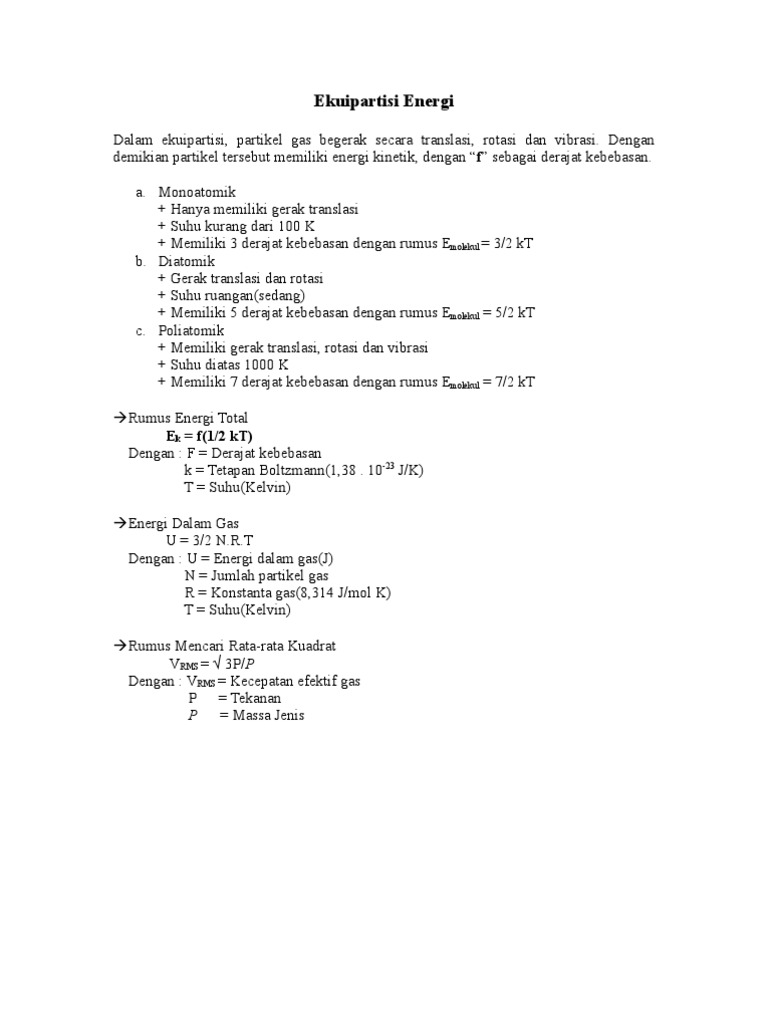 Bahan Presentasi Ekuipartisi Energi Beserta Soal Dan Jawaban