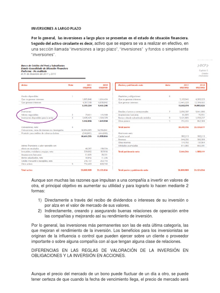 Inversiones a Largo Plazo: Contabilidad y Tipos | PDF | Compartir ...