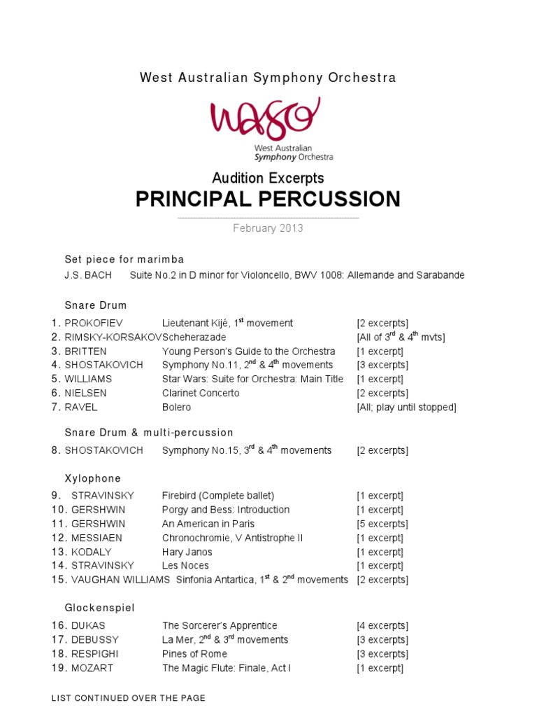WASO Principal Percussion Excerpts February 2013 Amended PDF Suite