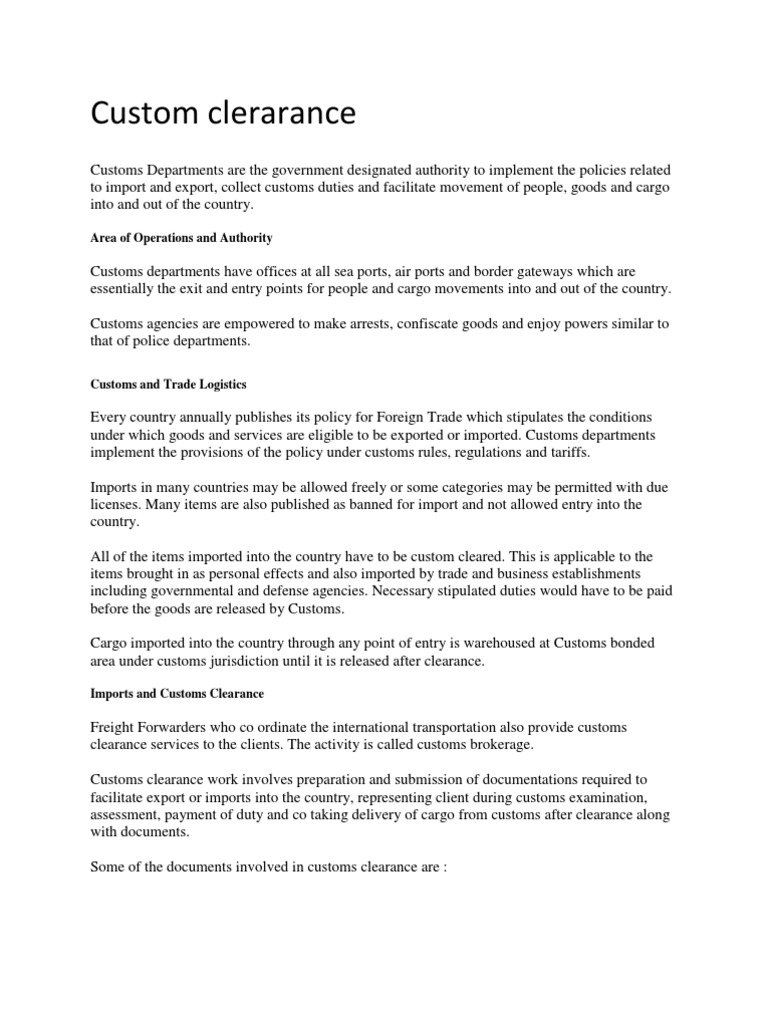 Customs Clearance Process Overview | PDF | Business
