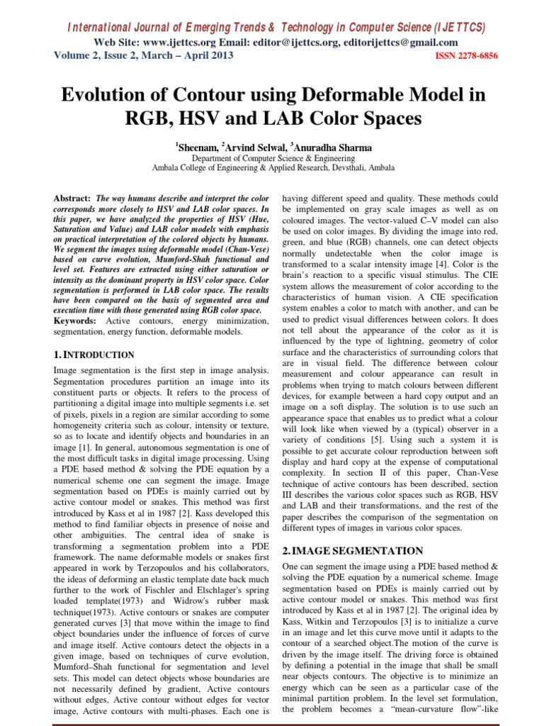 Evolution of Contour Using Deformable Model in RGB, HSV and LAB Color