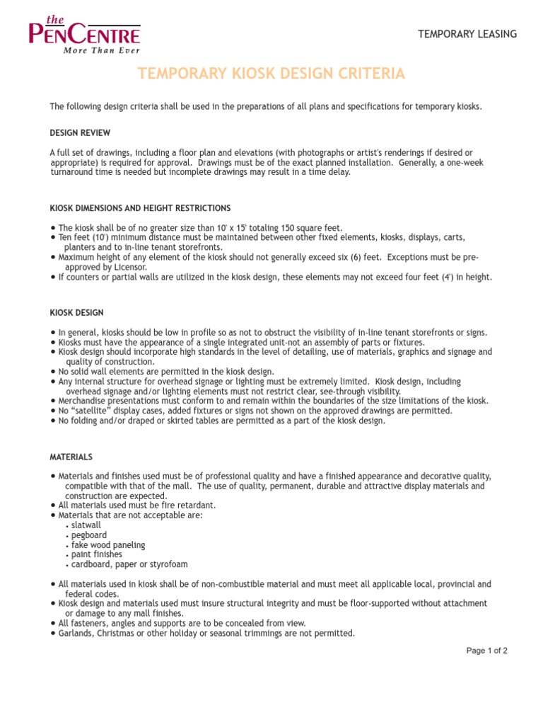 Temporary Kiosk Design Criteria | PDF | Lighting | Graphic Design