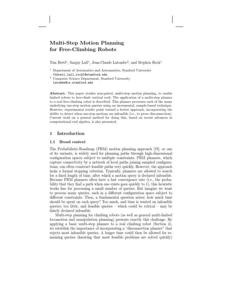 Multi-Step Motion Planning For Free-Climbing Robots | PDF ...