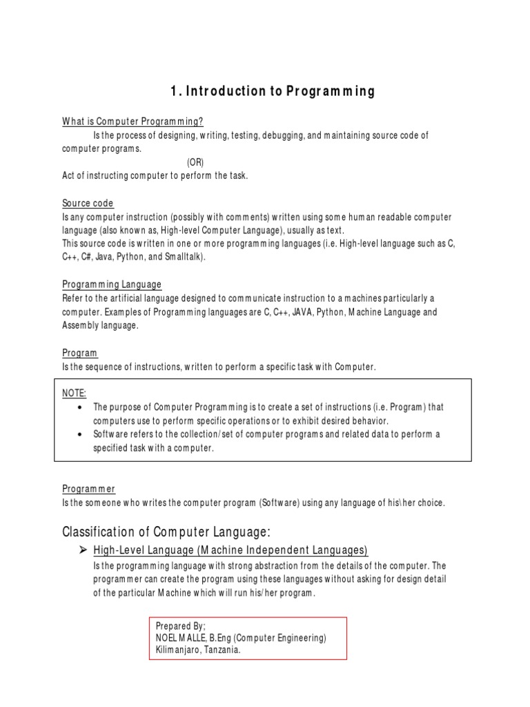 Introduction To Computer Programming PDF | PDF | Programming Language ...