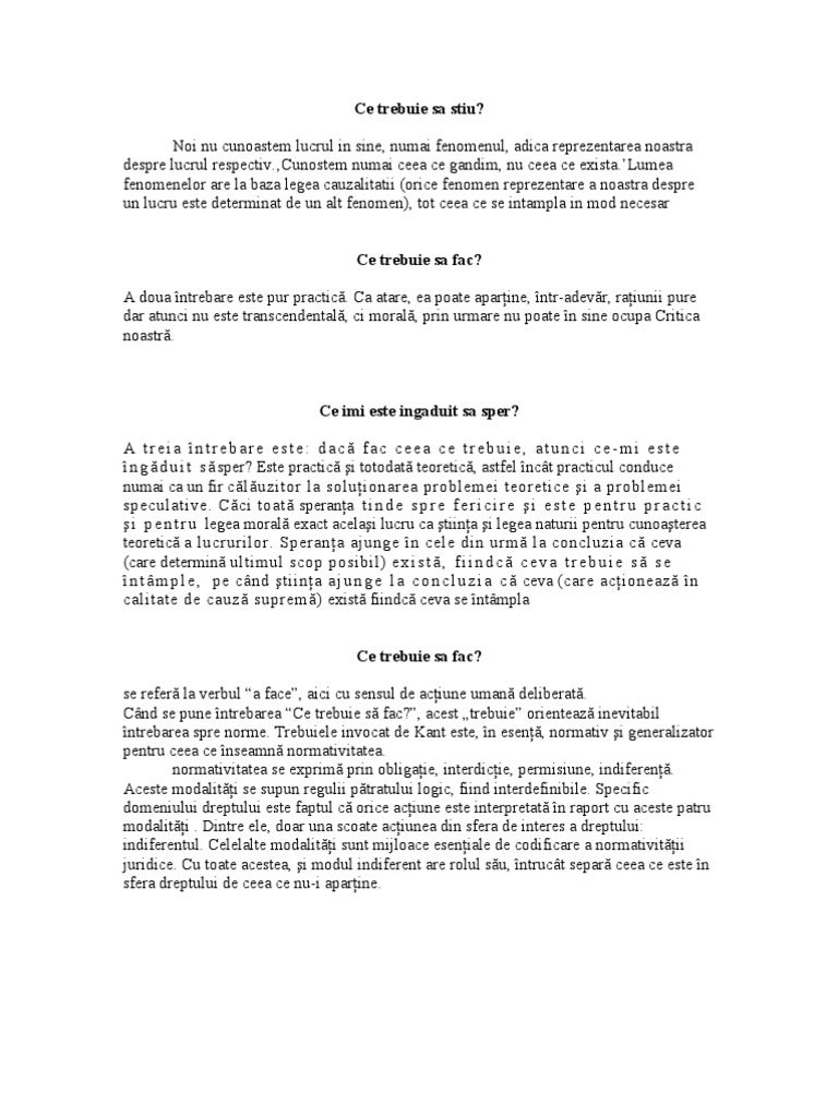 Intrebari Kantiene - Intrebari si Raspunsuri