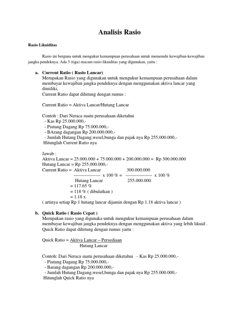 Contoh Soal Dan Jawaban Quick Ratio - Dunia Sosial