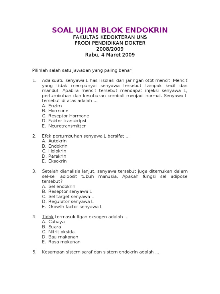 Soal Ujian Blok Endokrin