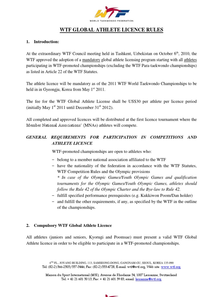 WTF Gal Rules | PDF | Taekwondo | Email
